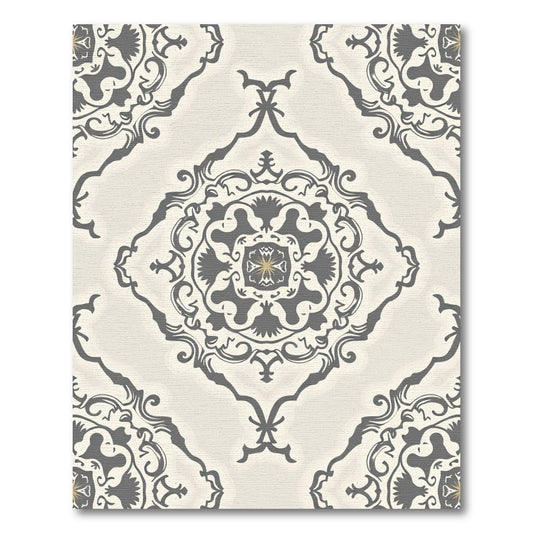 Cream Gray Intricate Damask Medallion Rug
