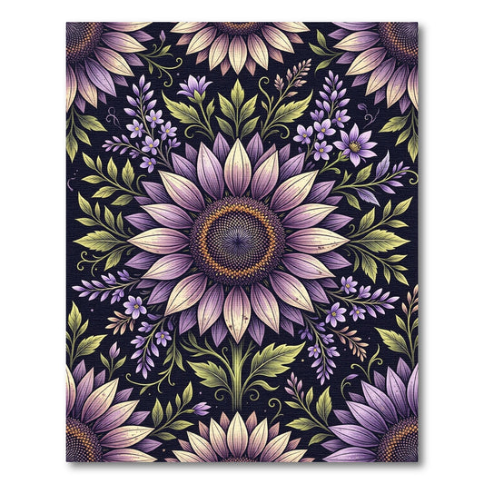 Purple Sunflower Botanical Floral Garden Rug