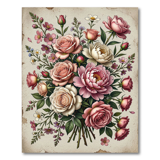 Elegant Pink Rose Floral Bouquet Rug