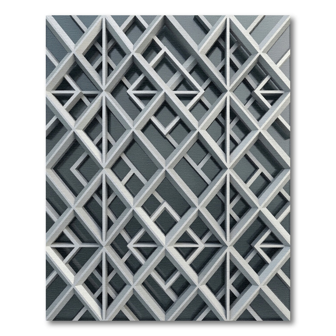 Sophisticated Slate Gray Geometric Lattice Rug