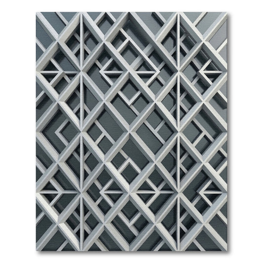 Sophisticated Slate Gray Geometric Lattice Rug