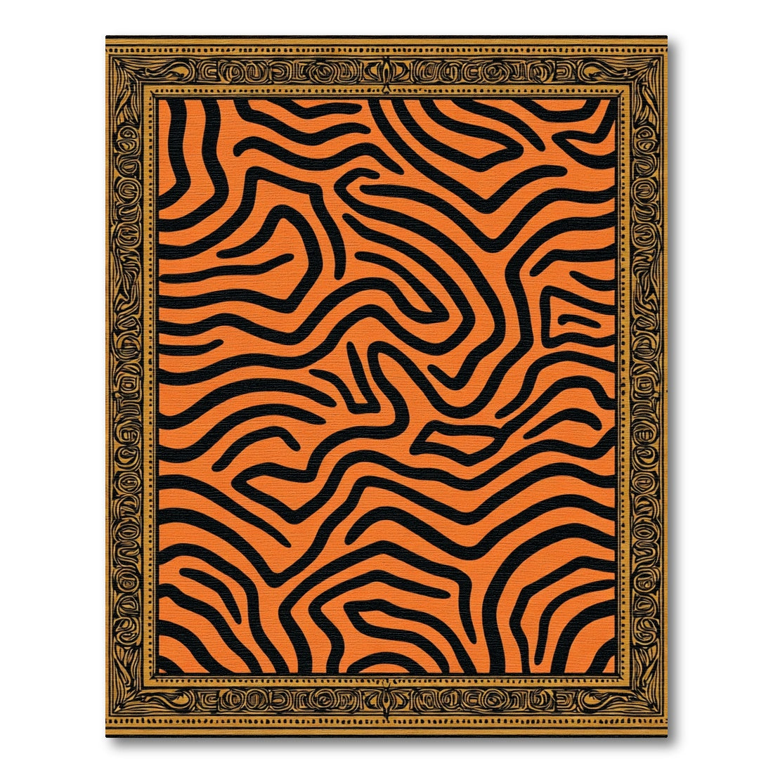 Bold Orange Black Curvy Border Rug