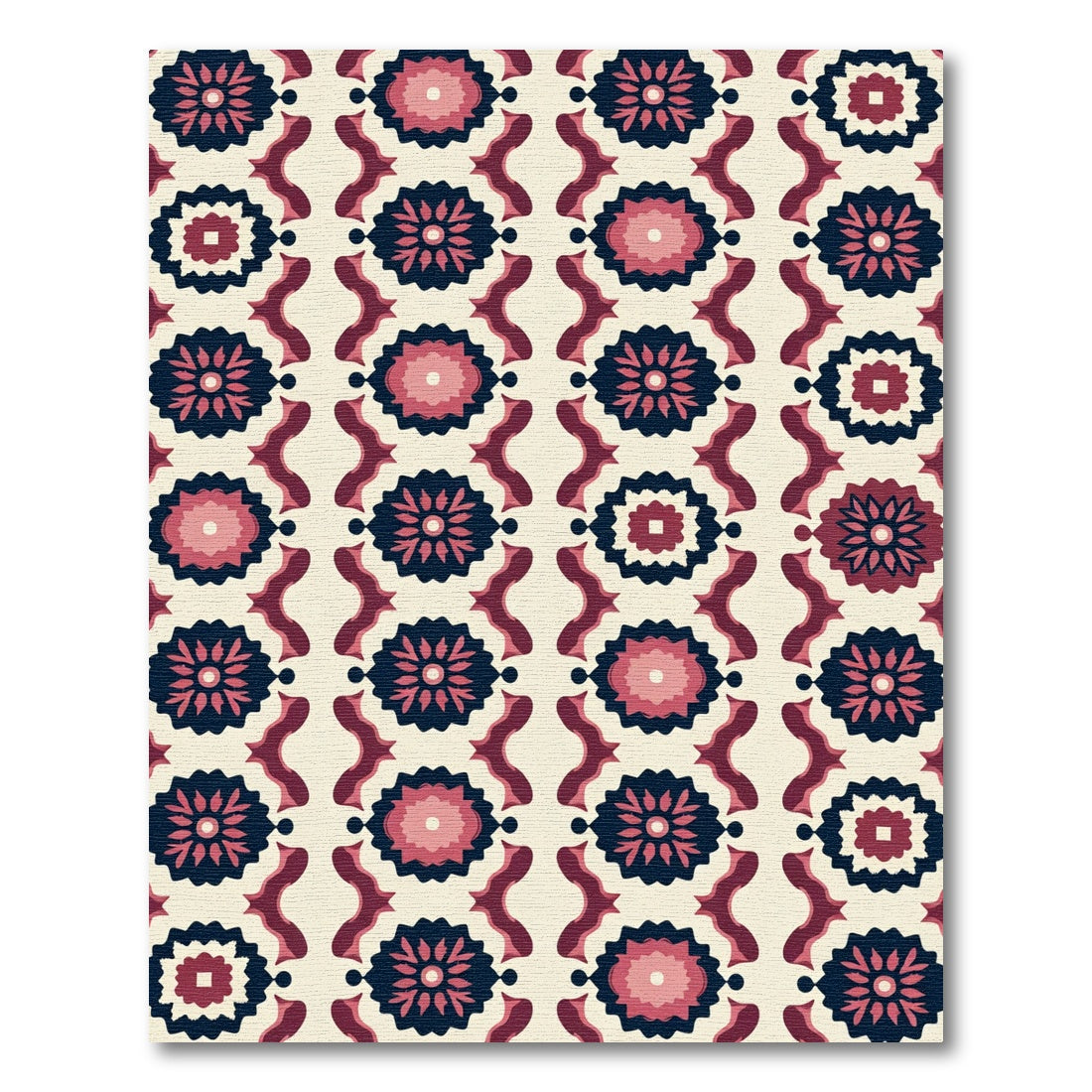 Crimson Navy Floral Medallion Stripe Rug