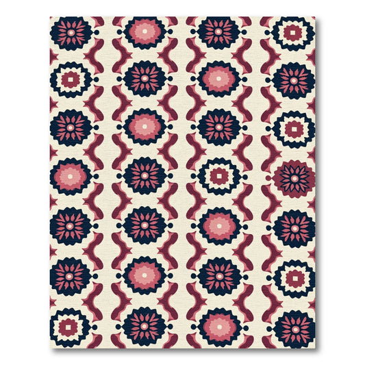 Crimson Navy Floral Medallion Stripe Rug