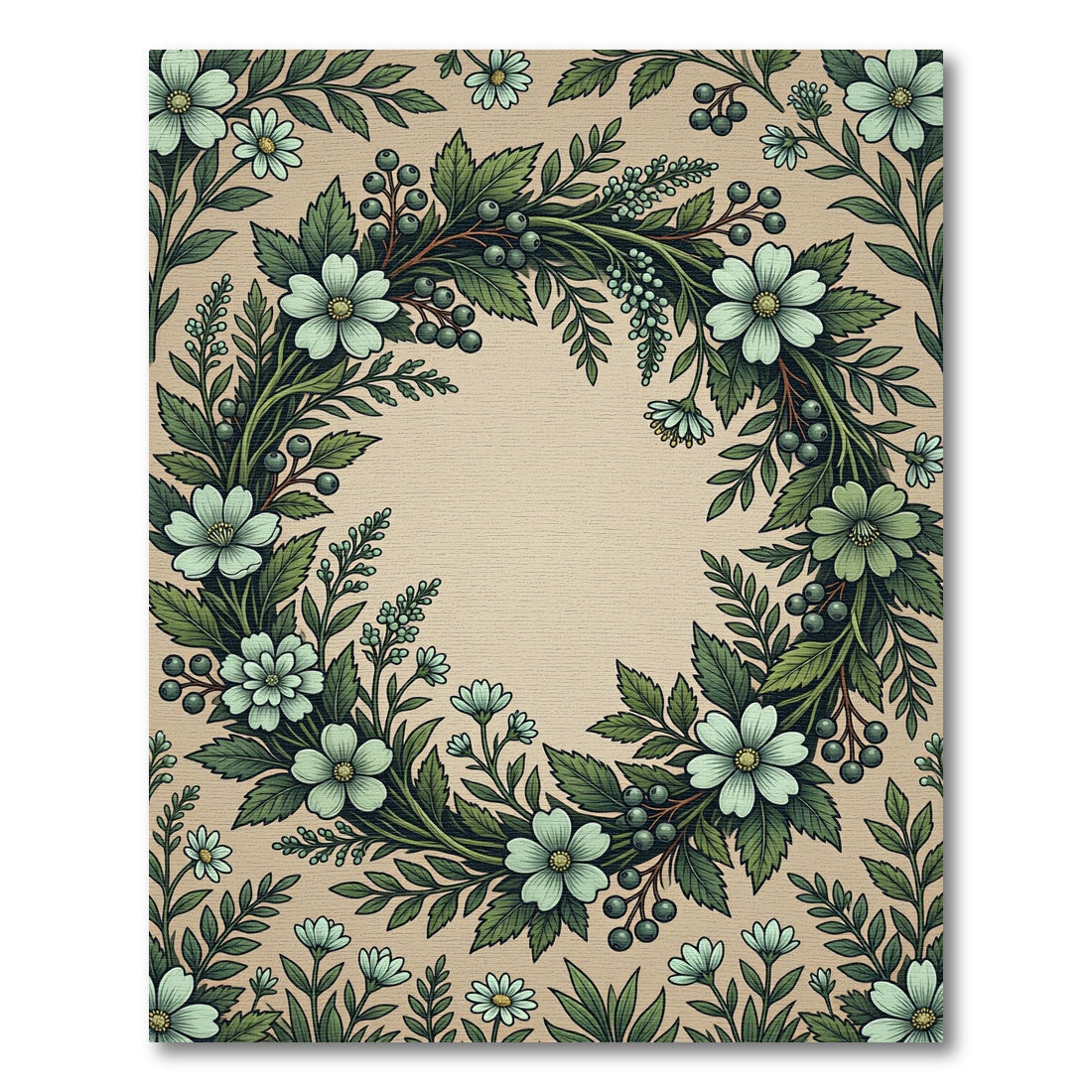 Mint Green Floral Berry Garland Rug