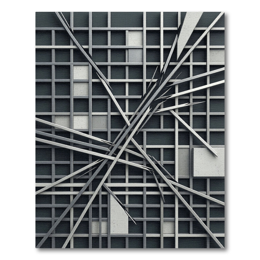 Monochromatic Modern Geometric Steel Grid Rug
