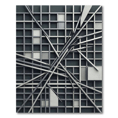 Monochromatic Modern Geometric Steel Grid Rug