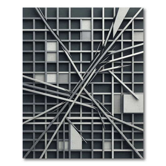 Monochromatic Modern Geometric Steel Grid Rug