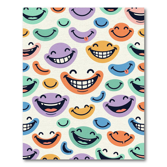 Playful Multicolored Retro Smiley Face Collage Rug