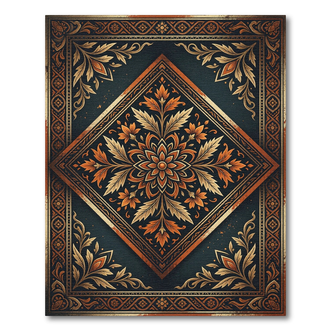 Ornate Amber Floral Diamond Medallion Rug