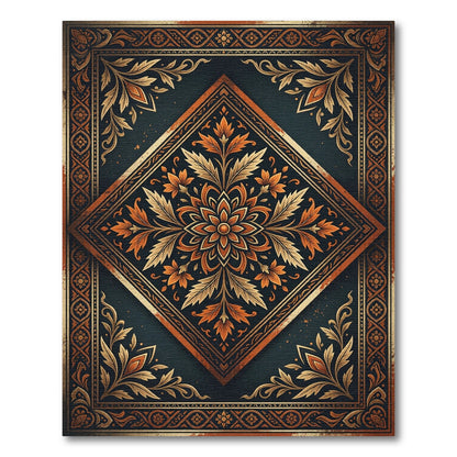 Ornate Amber Floral Diamond Medallion Rug