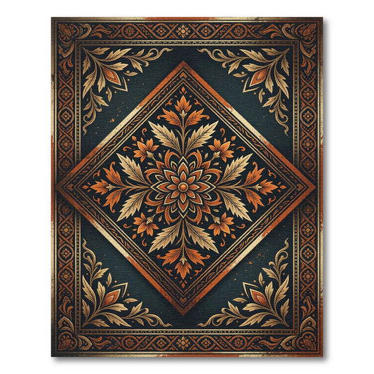 Ornate Amber Floral Diamond Medallion Rug