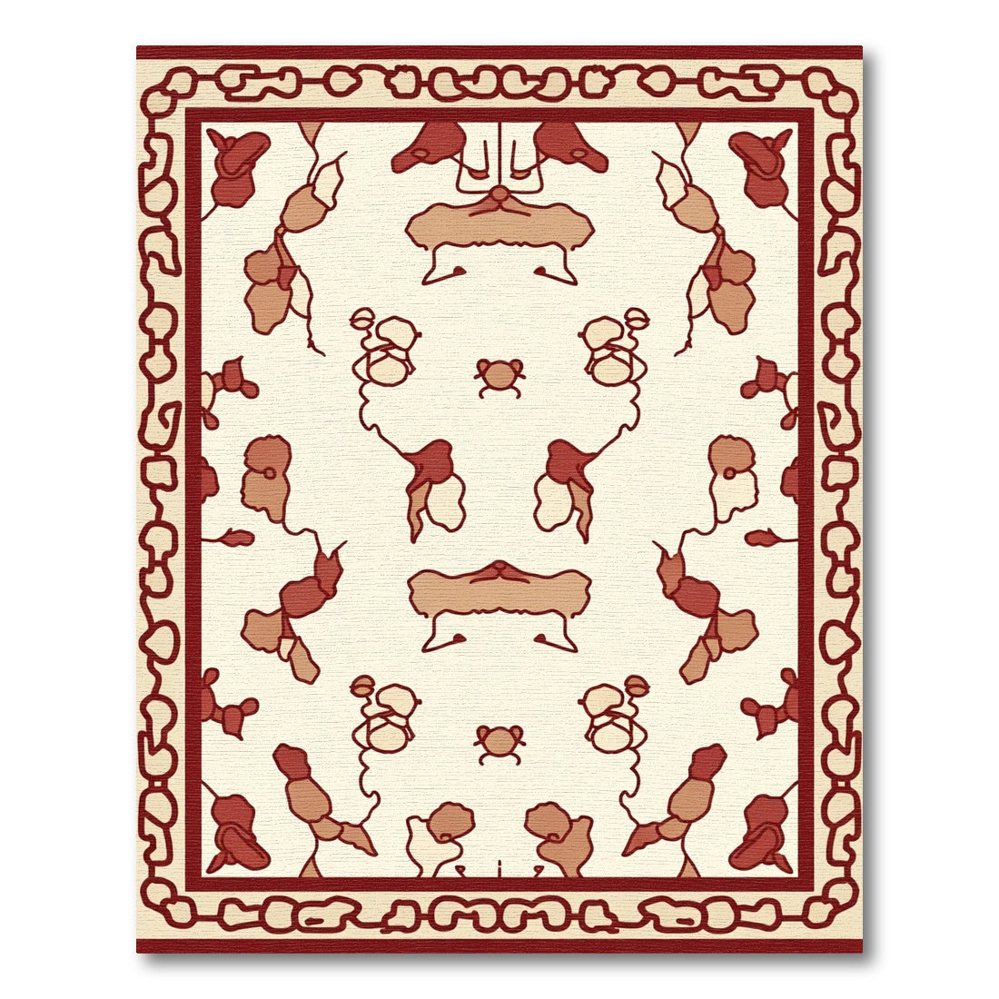 Crimson and Tan Abstract Figural Rug