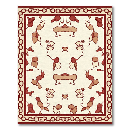 Crimson and Tan Abstract Figural Rug