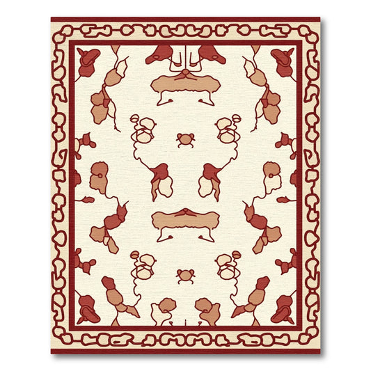 Crimson and Tan Abstract Figural Rug