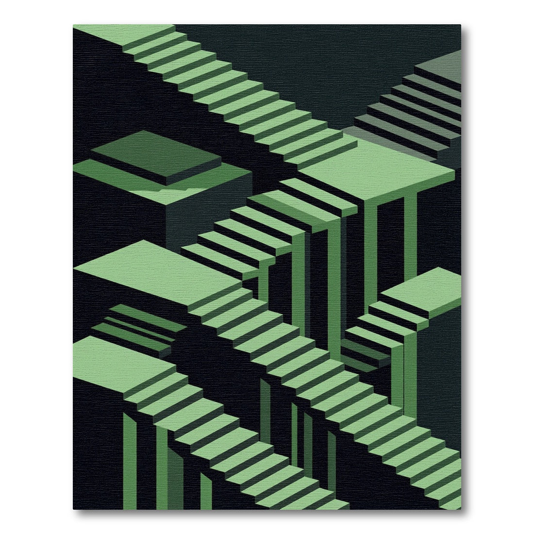 Geometric Sage Isometric Staircase Illusion Rug