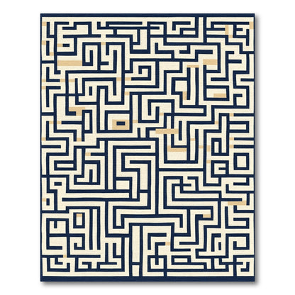 Navy Blue Cream Labyrinth Maze Rug