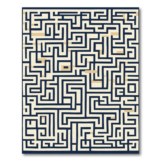 Navy Blue Cream Labyrinth Maze Rug