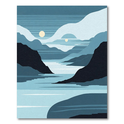 Calm Blue Landscape River Sun Scene Rug