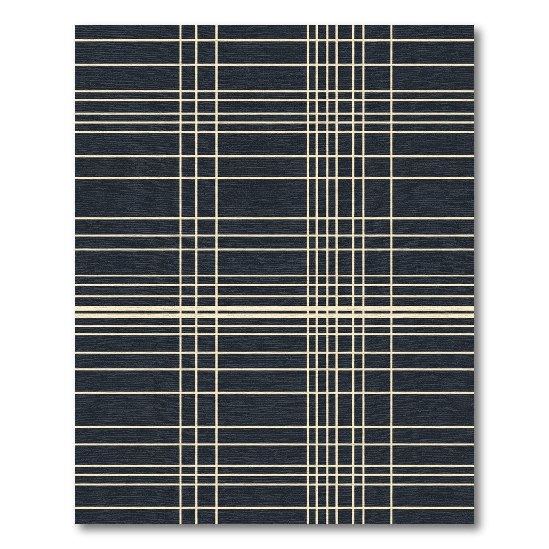 Dark Navy Cream Thin Line Plaid Rug