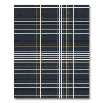 Dark Navy Cream Thin Line Plaid Rug