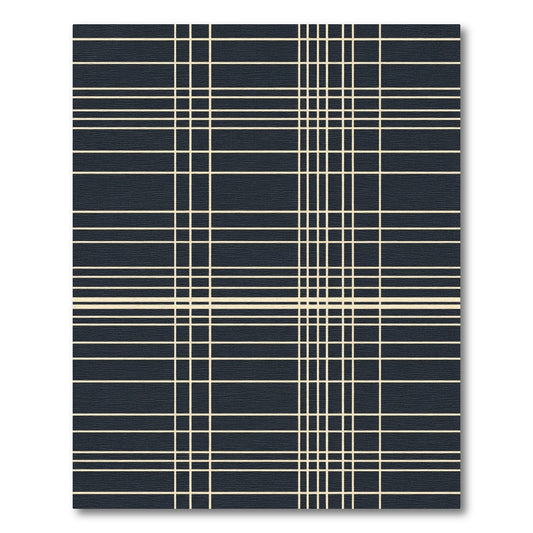 Dark Navy Cream Thin Line Plaid Rug