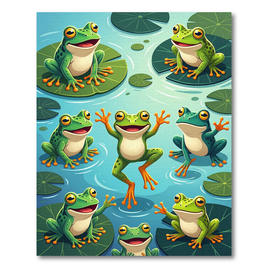 Playful Green Frogs on Lily Pads Rug