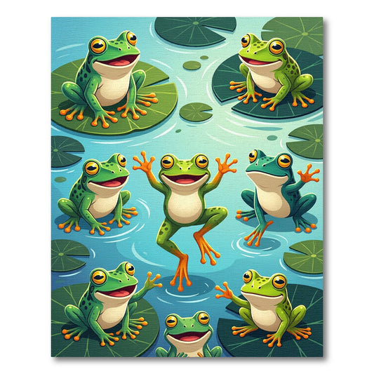Playful Green Frogs on Lily Pads Rug