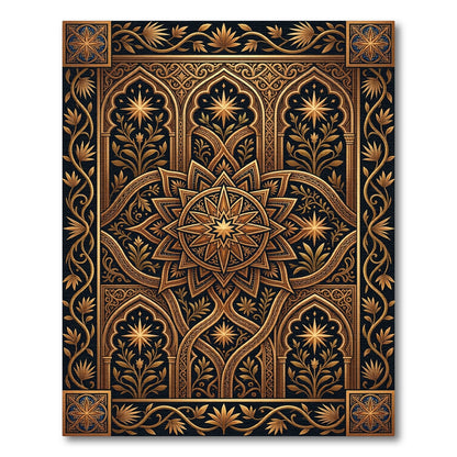 Golden Celestial Star Medallion Art Rug