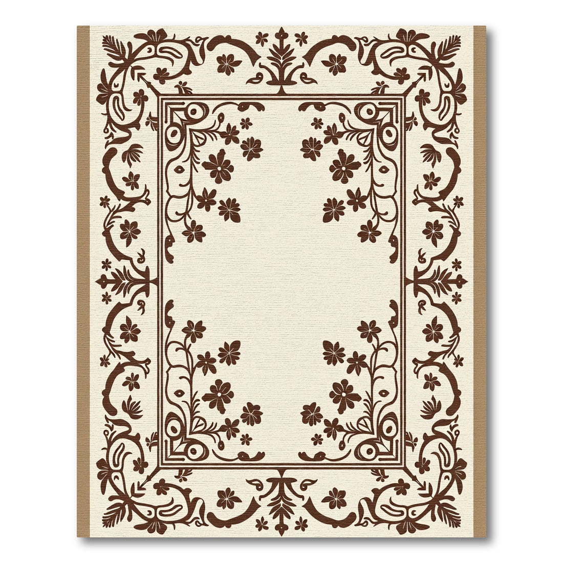 Brown Floral Ornament Square Border Rug