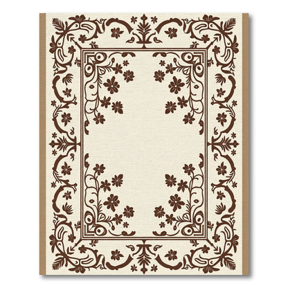 Brown Floral Ornament Square Border Rug