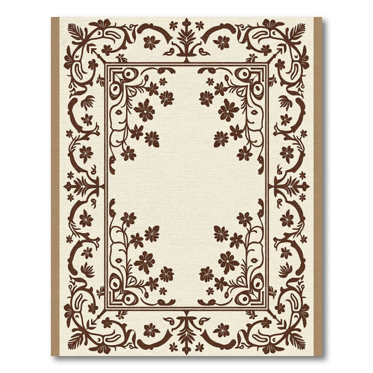 Brown Floral Ornament Square Border Rug