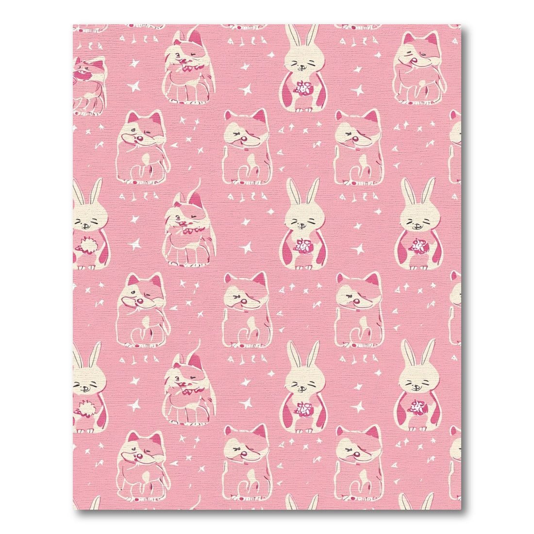 Pink Cute Fox Rabbit Star Pattern Rug