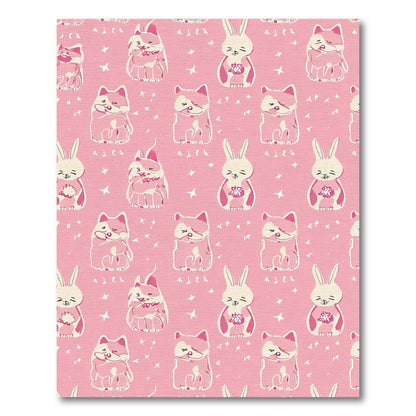 Pink Cute Fox Rabbit Star Pattern Rug