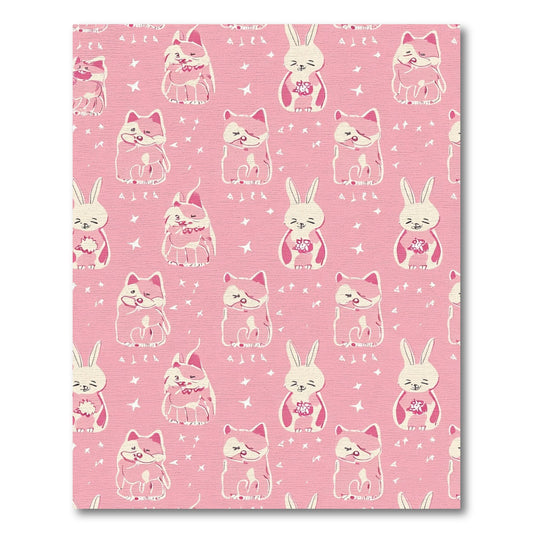 Pink Cute Fox Rabbit Star Pattern Rug