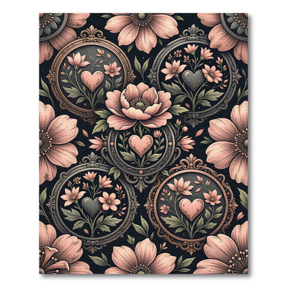 Vintage Pink Floral Heart Medallion Rug