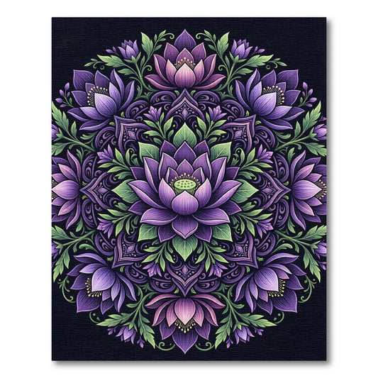 Radiant Purple Lotus Mandala Floral Medallion Rug