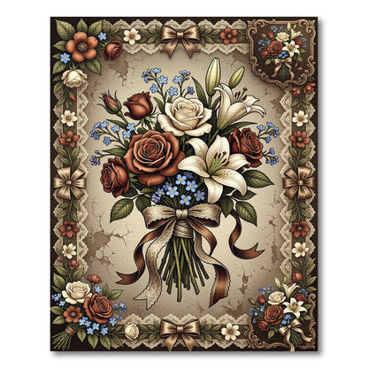 Vintage Sepia Rose and Lilac Bouquet Rug