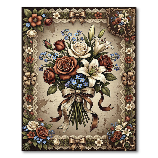 Vintage Sepia Rose and Lilac Bouquet Rug