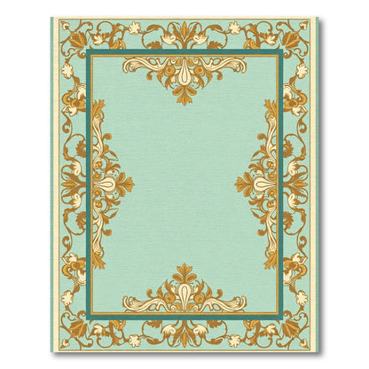 Aqua Golden Scroll Border Medallion Rug