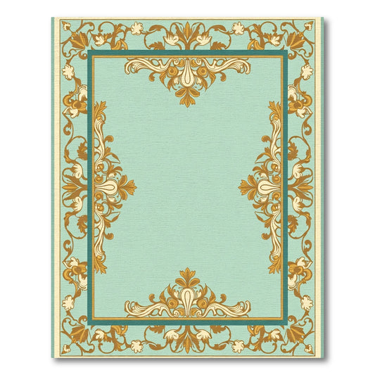 Aqua Golden Scroll Border Medallion Rug
