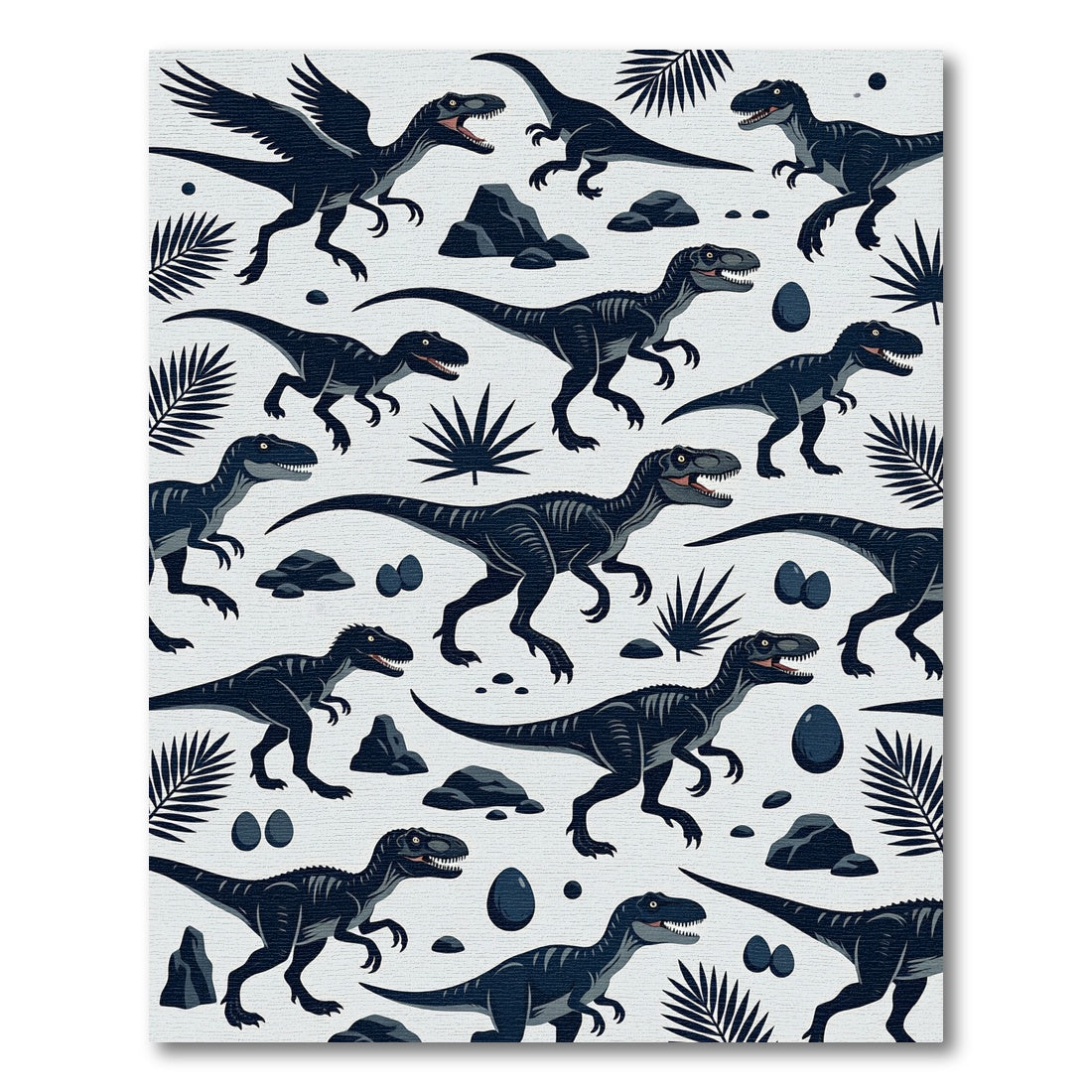 Monochromatic Prehistoric Dinosaur Jungle Scene Rug