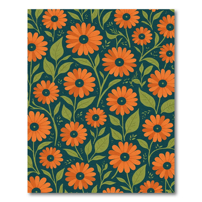 Vibrant Orange Floral Garden Teal Rug
