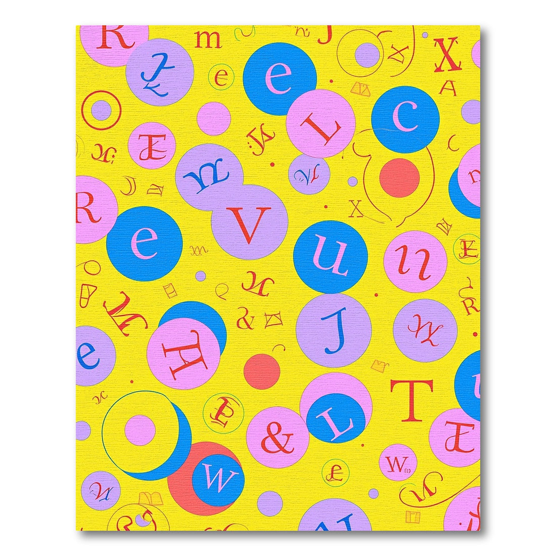 Yellow Alphabet Circles Design Rug