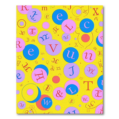 Yellow Alphabet Circles Design Rug