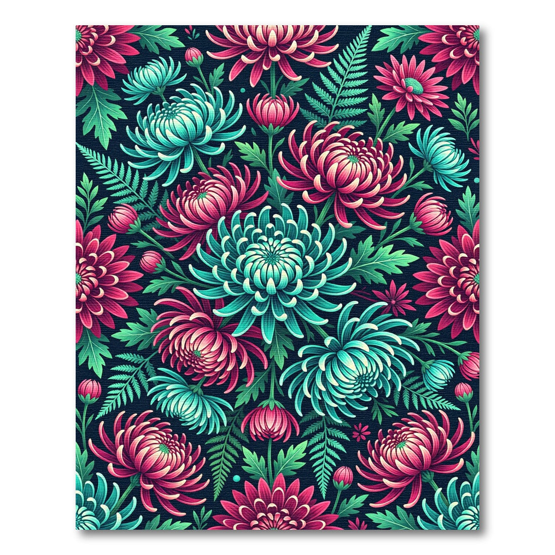 Vibrant Teal and Magenta Chrysanthemum Floral Bouquet Rug