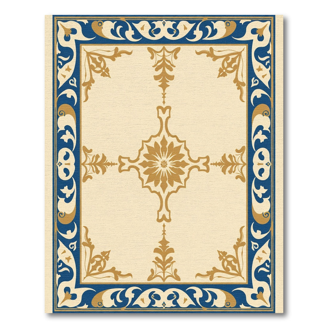 Golden Medallion Blue Bordered Rug