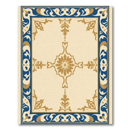 Golden Medallion Blue Bordered Rug