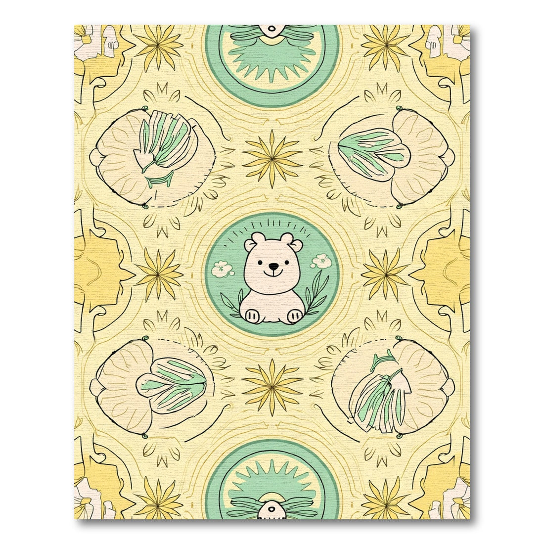 Sweet Bear Pastel Floral Garden Rug