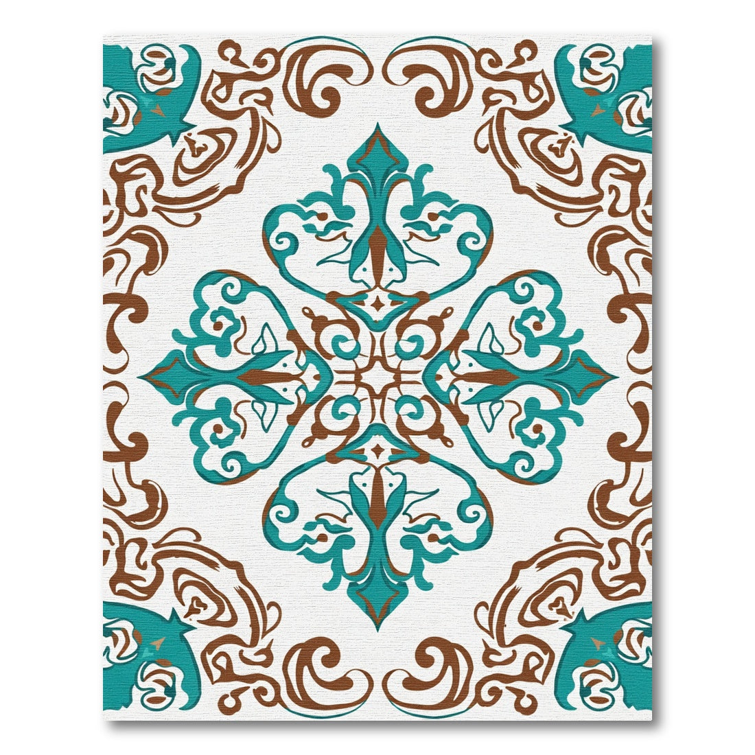Teal Brown Rococo Scroll Medallion Rug